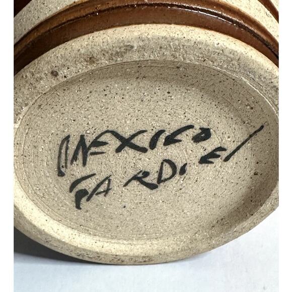 Tonala Mexican Folk Art Pottery Flower Vase Blue Bird Textured Mexico Sandstone - Picture 4 of 4